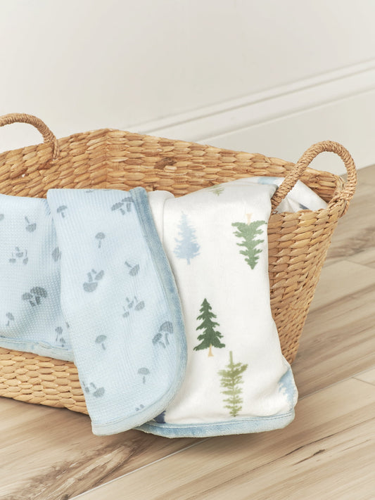 Modern Moments by Gerber Baby & Toddler Boys Reversible Plush Blanket, Blue Trees
