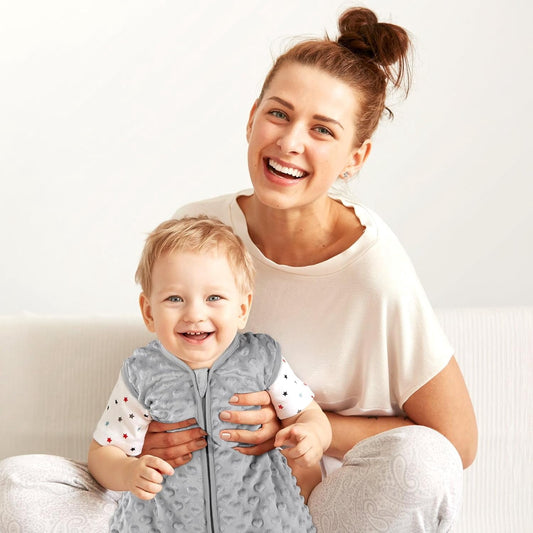 Yoofoss Fleece Baby Sleep Sack 6-12 Months with Plush Dots, TOG 1.5 Baby Wearable Blanket with 2-Way Zipper, Cotton Toddler Sleep Sack Fleece