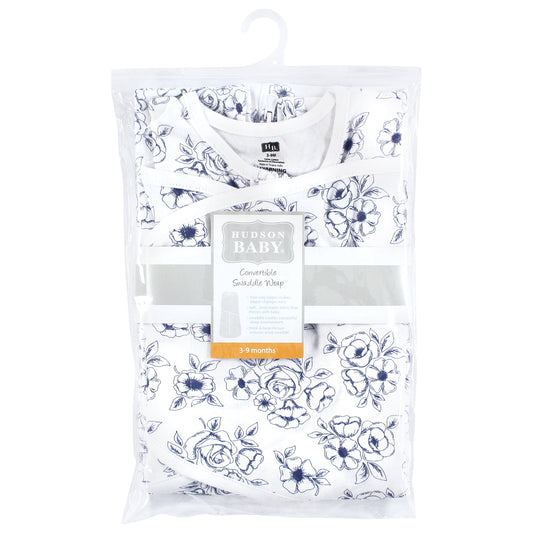 Hudson Baby Infant Girl Convertible Swaddle Sleep Sack, Blue Toile, 0-3 Months