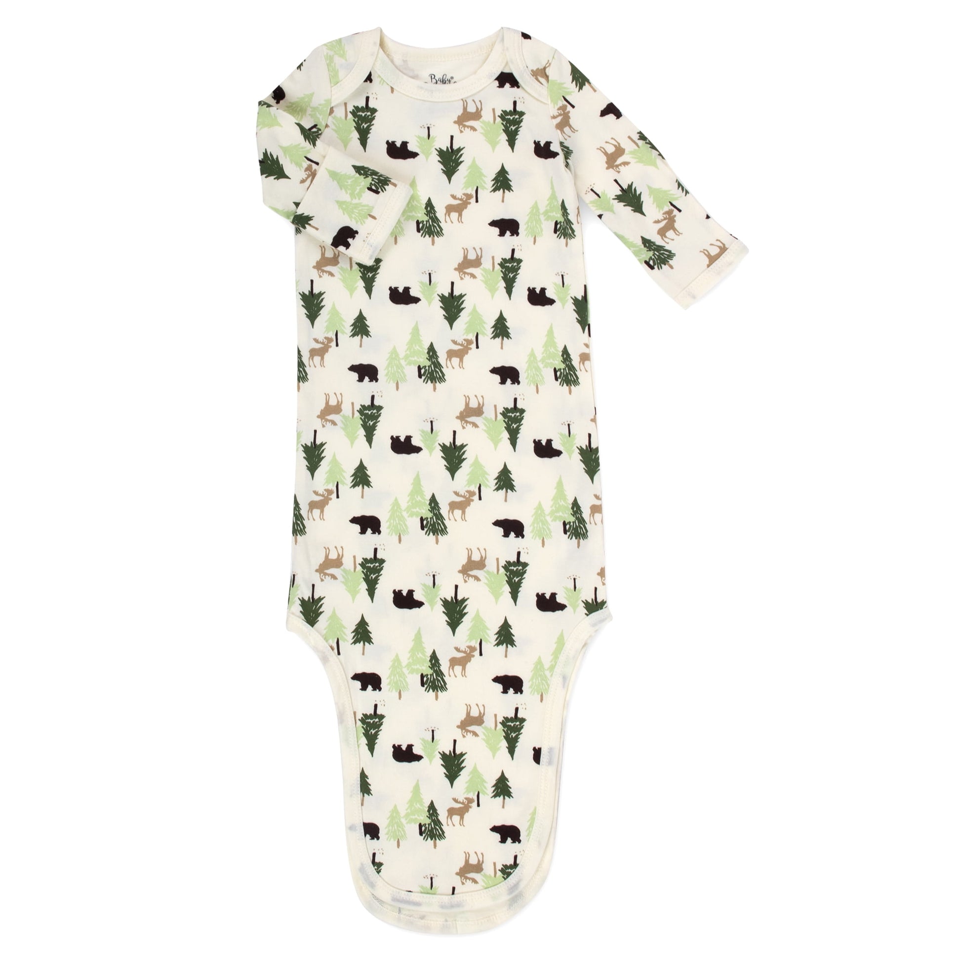 Baby Essentials Long Sleeve Knotted Patterned Sleeping Gown with Matching Night Cap for Newborn Infants 0 - 6 Months for Sleep, Cuddling, Swaddling and Lounge in Wonderous Woods