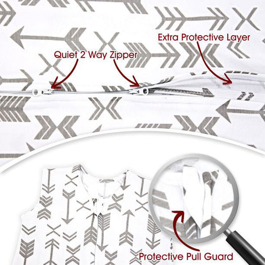 Baby Sleep Bag Sack - 6-12 Months - Supple Natural Softness & Breathability - Quiet 2 Way Zipper w/ Medium Size Protector for Wake-Free Changing Times - Unisex 2 Pack Wearable Blanket