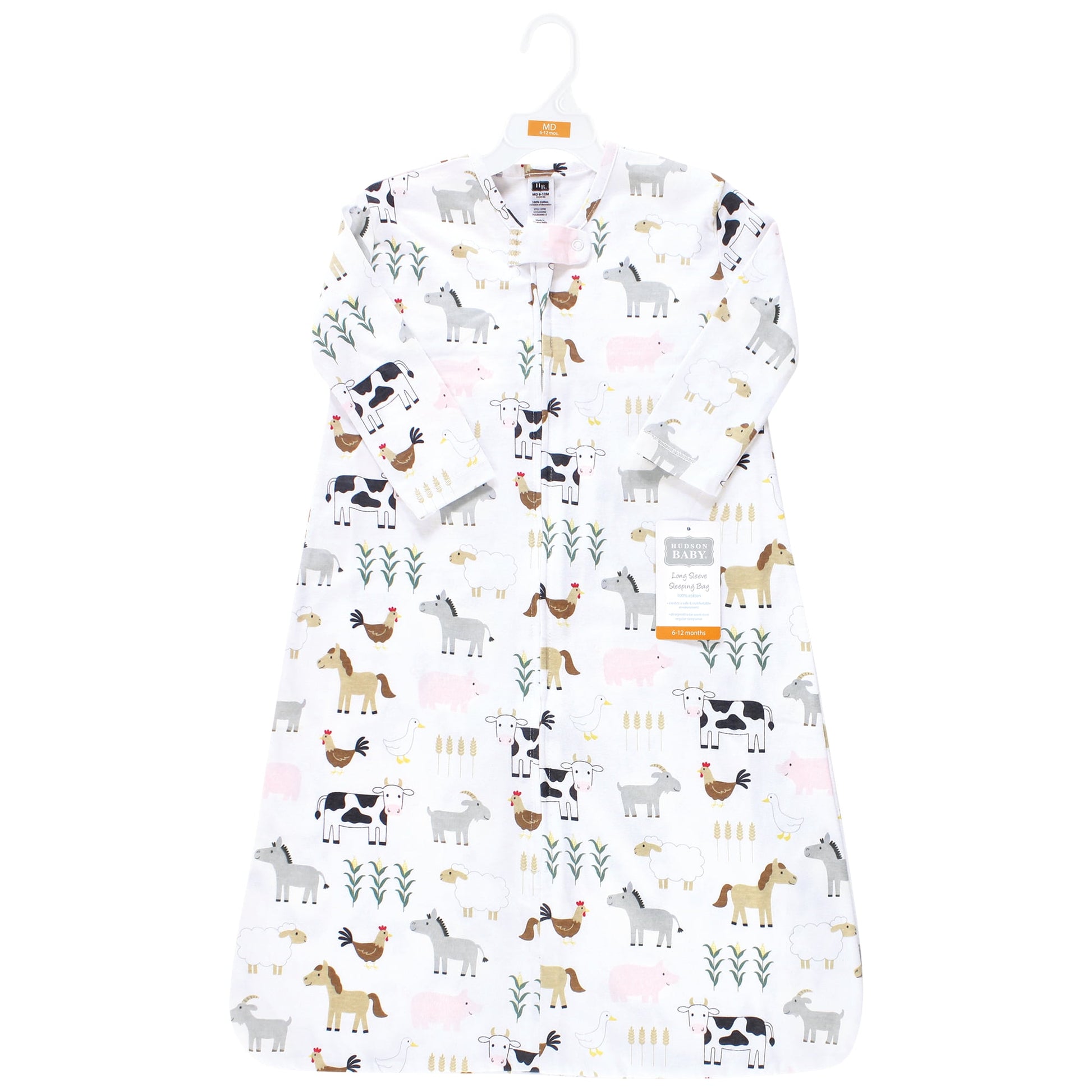 Hudson Baby Unisex Baby Long Sleeve Cotton Jersey Sleeping Bag, Cute Farm, 12-18 Months