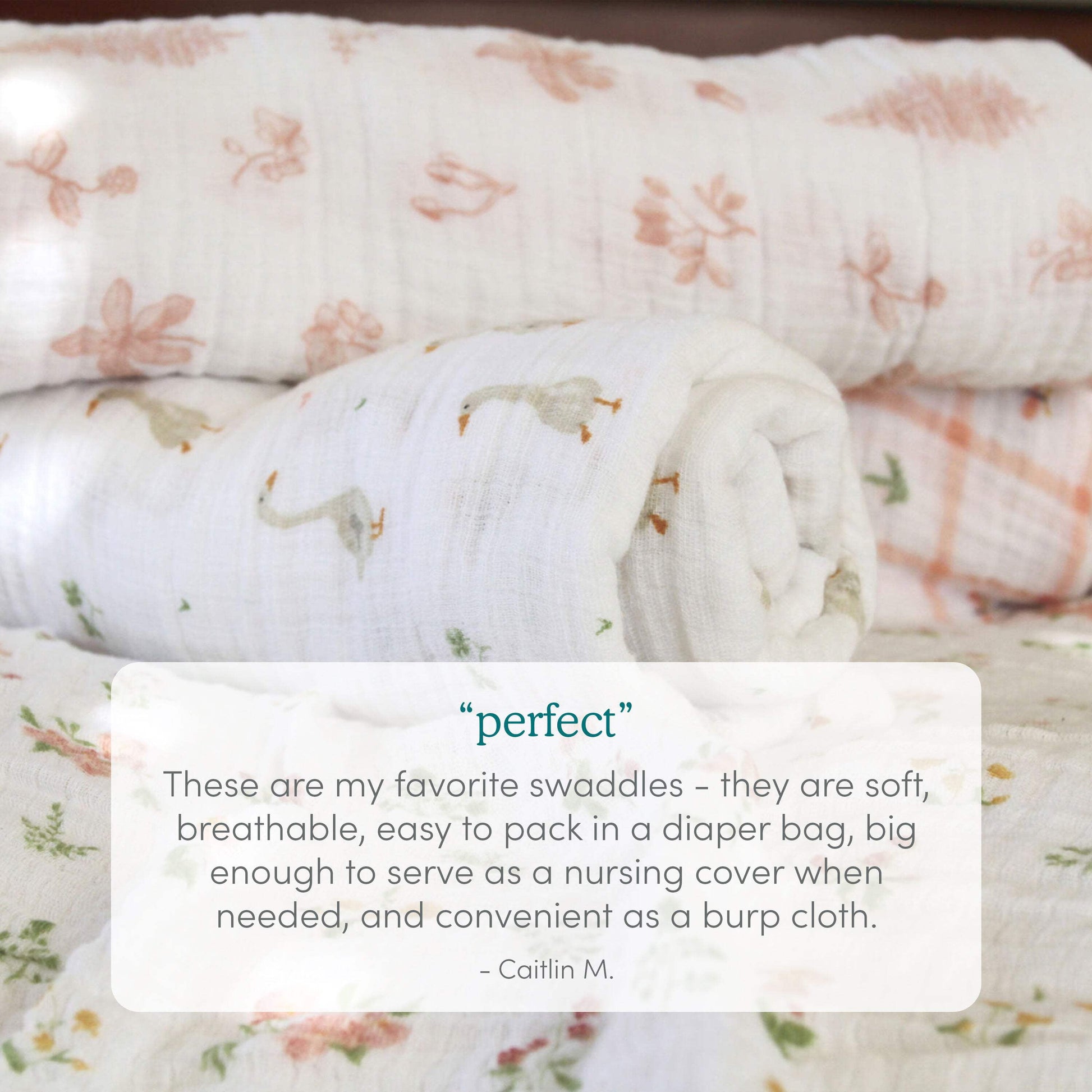 aden + anais Essentials Swaddle Blanket, 4 Pack, Piece of My Heart