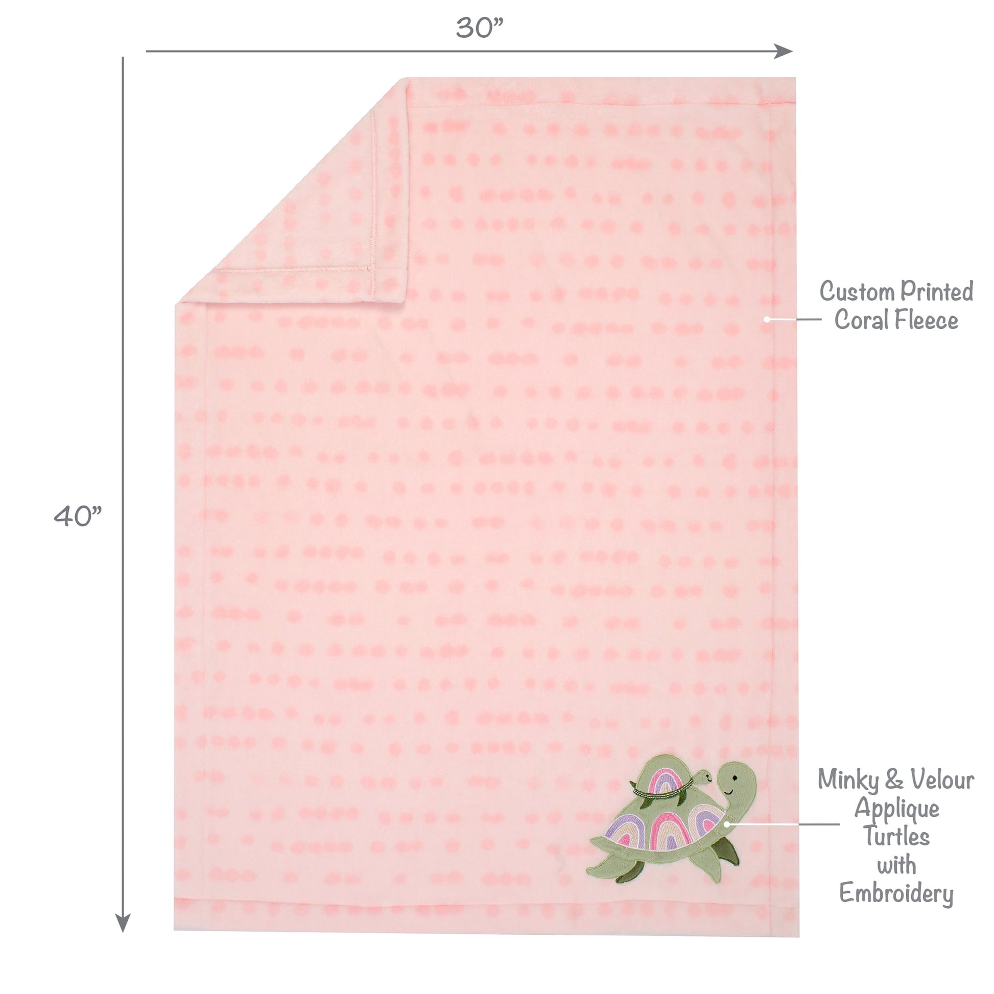 Lambs & Ivy Sea Dreams Cozy Pink Fleece Turtle Applique Baby Blanket