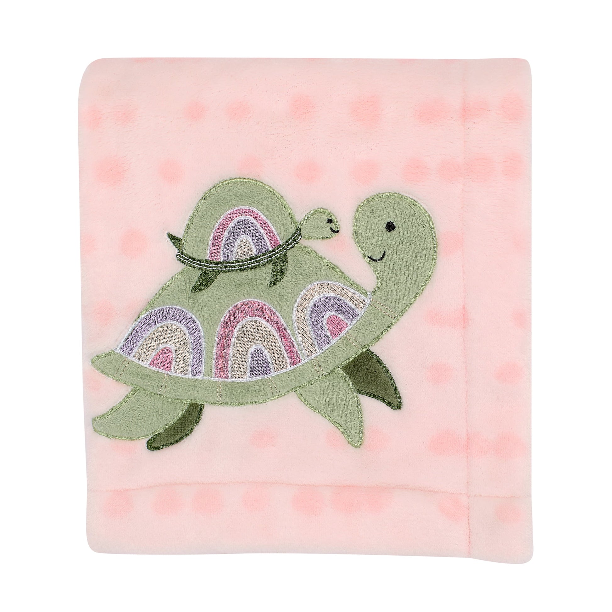 Lambs & Ivy Sea Dreams Cozy Pink Fleece Turtle Applique Baby Blanket