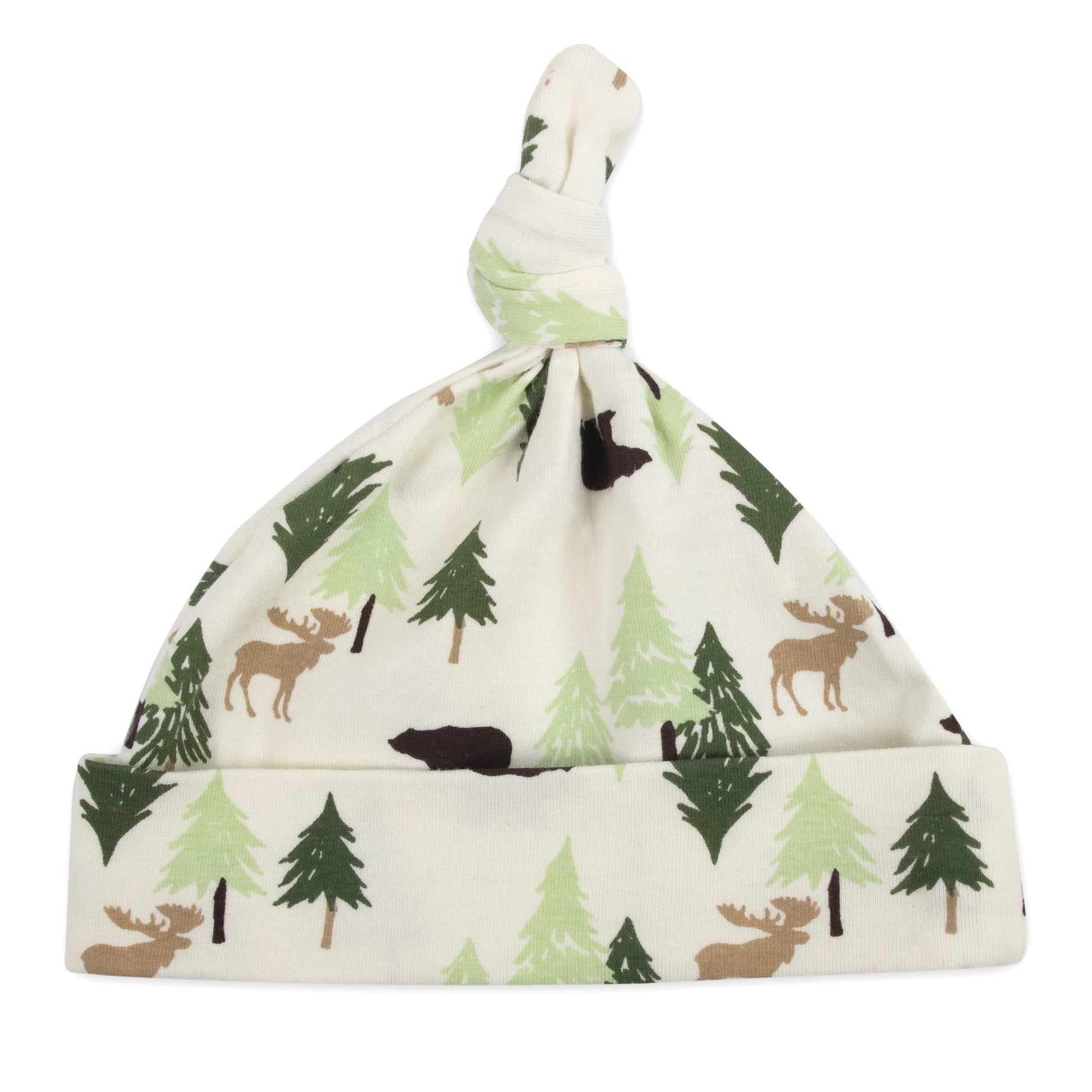 Baby Essentials Long Sleeve Knotted Patterned Sleeping Gown with Matching Night Cap for Newborn Infants 0 - 6 Months for Sleep, Cuddling, Swaddling and Lounge in Wonderous Woods