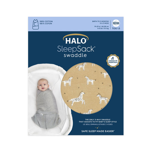 Halo® Sleepsack® Swaddle, 100% Cotton, Serengeti Zebras, Newborn, Unisex, 0-3 Months