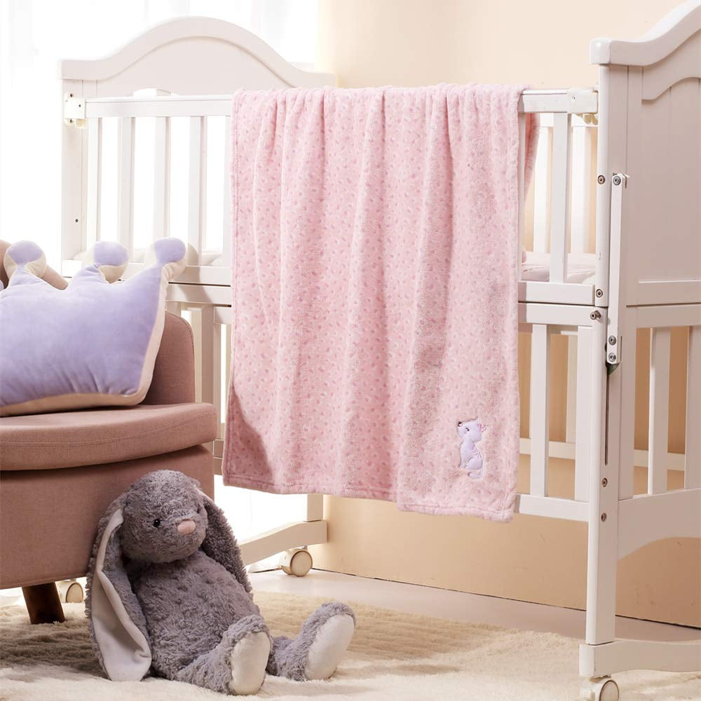 CREVENT Cute Plush Cozy and Warm Fleece Baby Blanket for Girls Infant Toddler Crib Cot Stroller, 30''X40'', Pink Cat