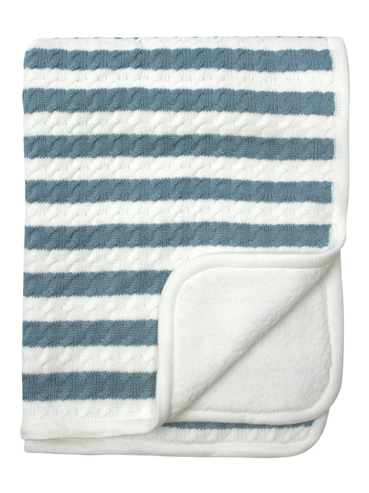 Modern Moments by Gerber Baby Boy or Girl Cable Knit Blanket with Sherpa, Blue Stripes