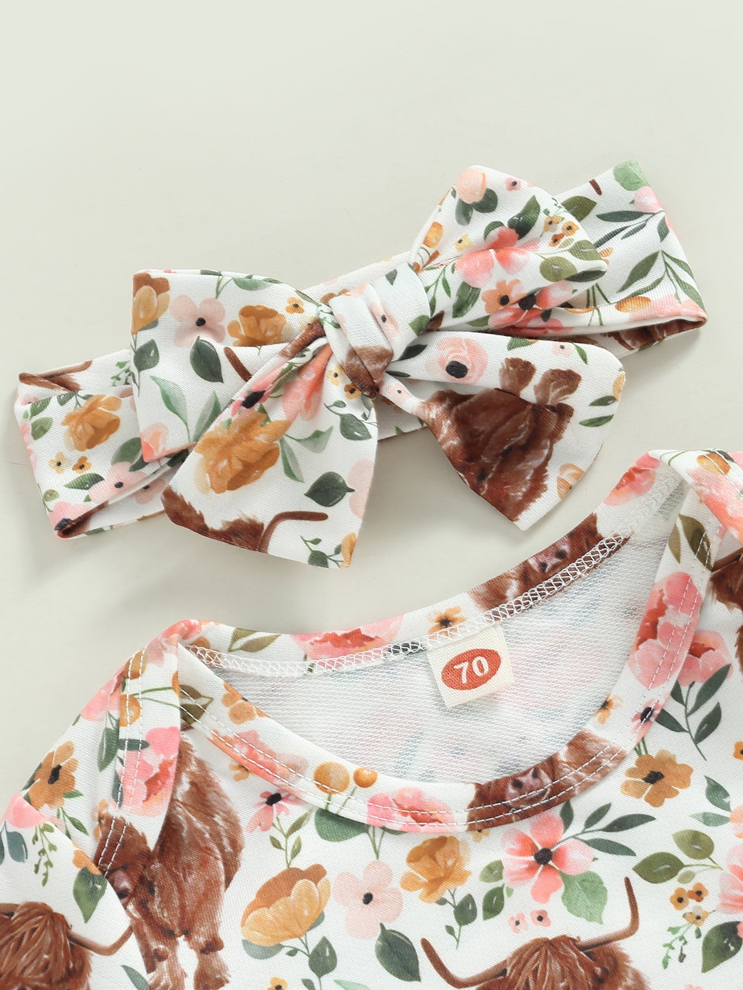 Newborn Girls Boys Sleeping Bag Floral Cow Head Print Long Sleeve Knotted Baby Wearable Blanket Wrap Swaddle with Headband