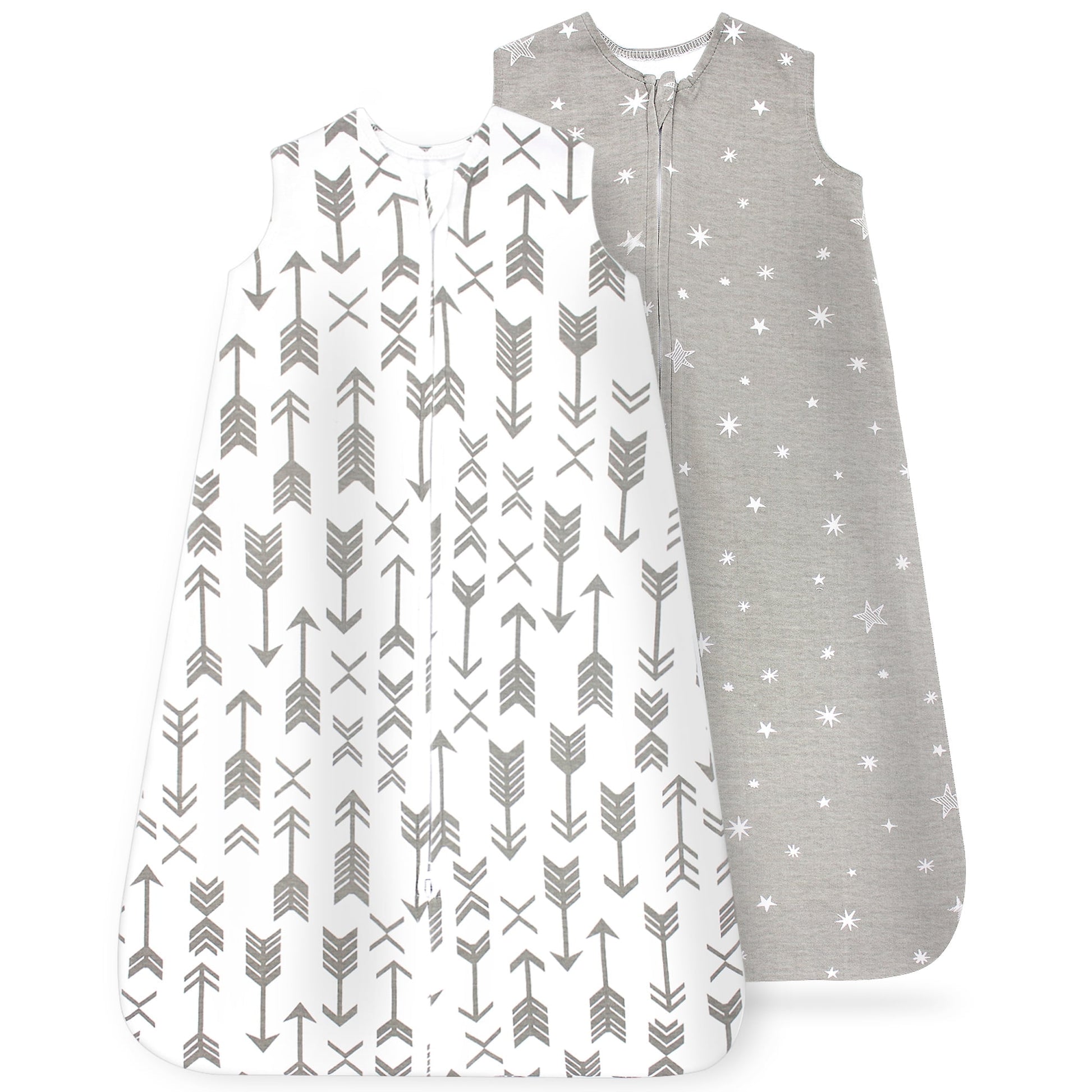 Baby Sleep Bag Sack - 6-12 Months - Supple Natural Softness & Breathability - Quiet 2 Way Zipper w/ Medium Size Protector for Wake-Free Changing Times - Unisex 2 Pack Wearable Blanket