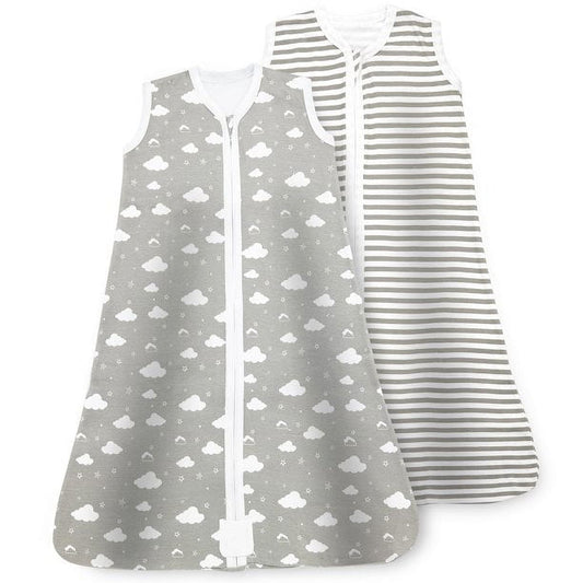 Baby Sleep Bag Sack - 6-12 Months - Supple Natural Softness & Breathability - Quiet 2 Way Zipper w/ Medium Size Protector for Wake-Free Changing Times - Unisex 2 Pack Wearable Blanket