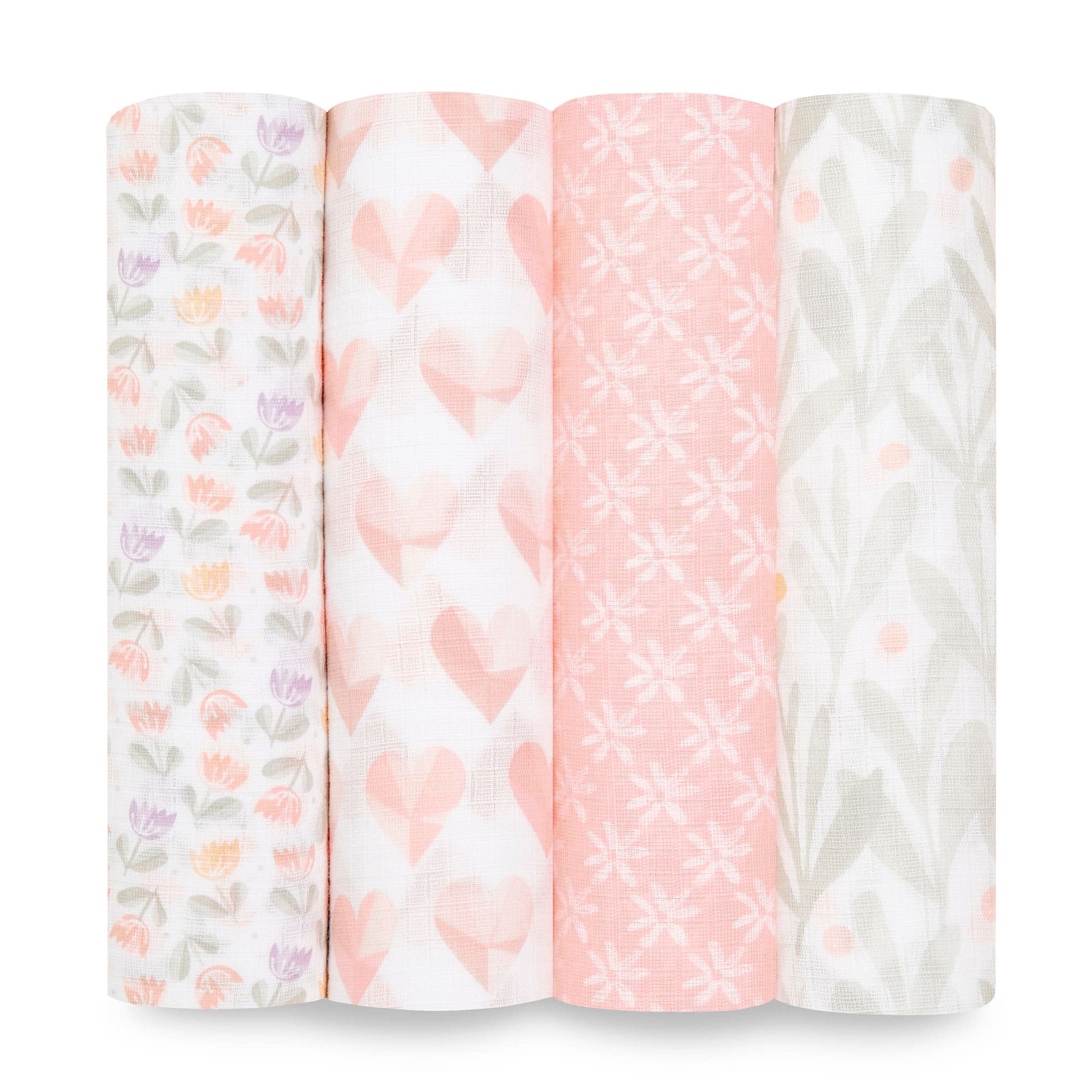 aden + anais Essentials Swaddle Blanket, 4 Pack, Piece of My Heart