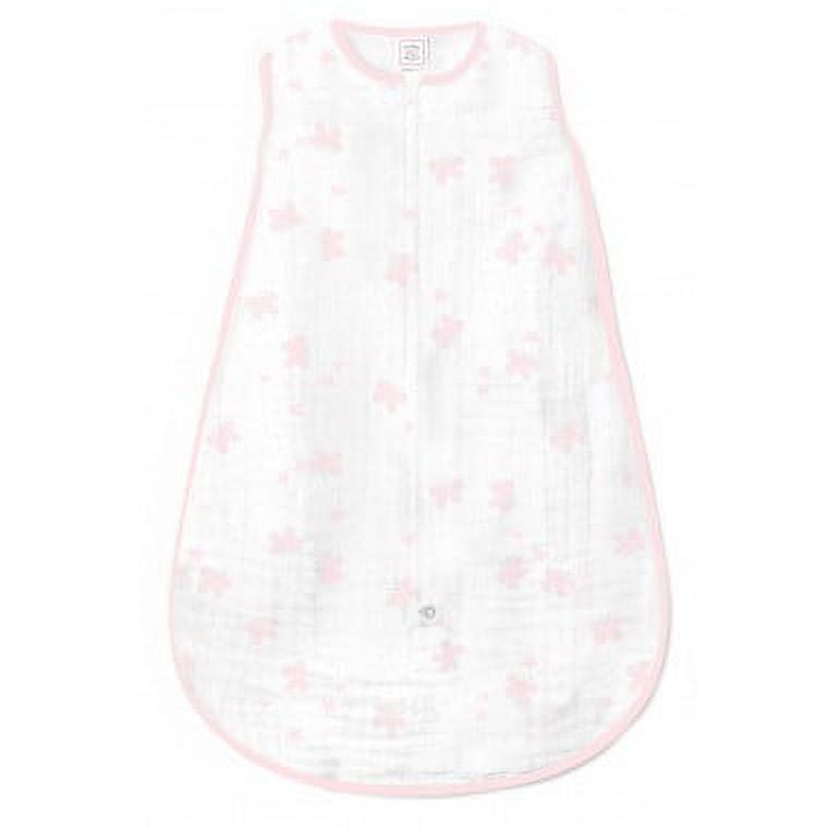SwaddleDesigns Cotton Muslin Sleeping Sack with 2-Way Zipper, Butterflies - Pastel Pink, Small