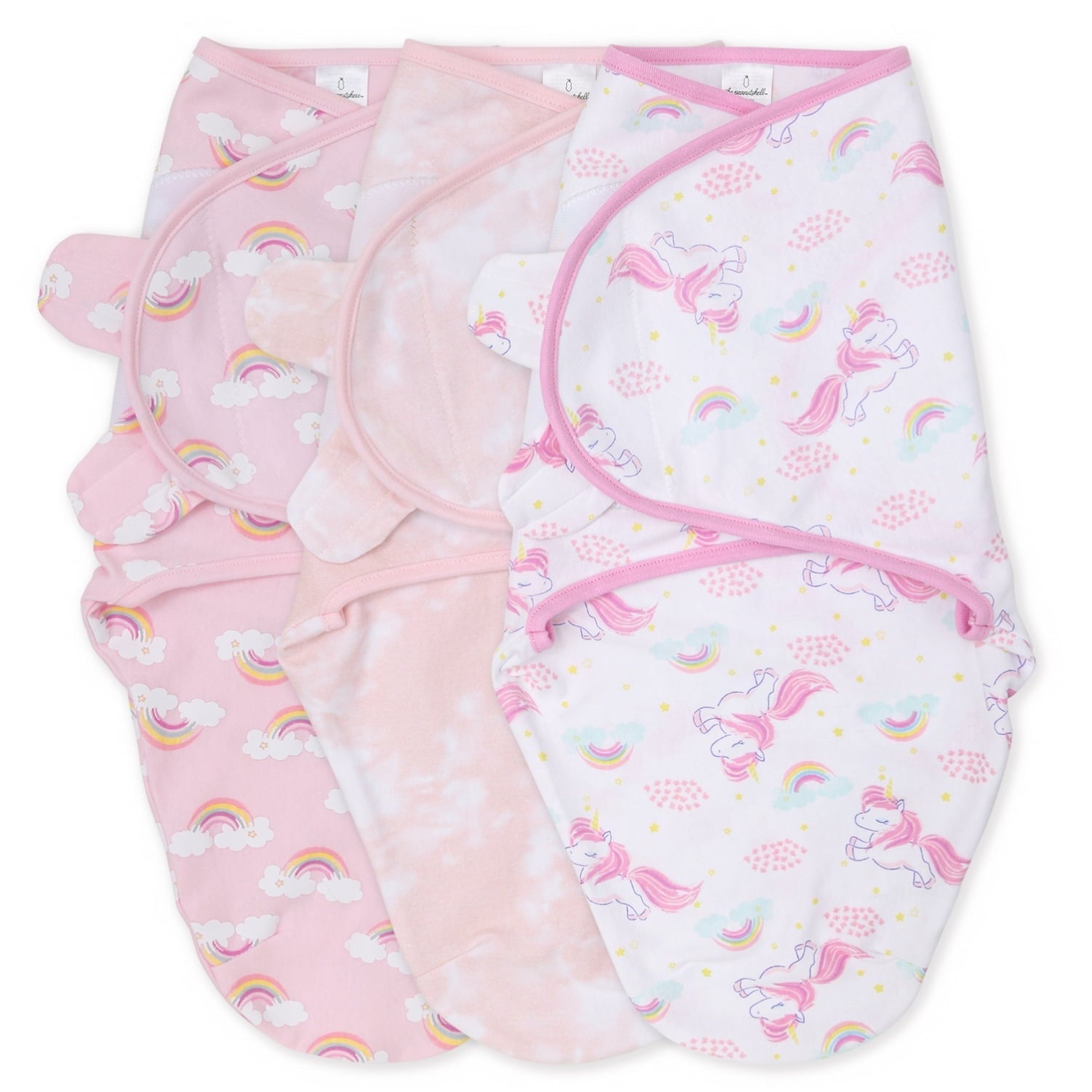 The Peanutshell Newborn Swaddles for Baby Girls, 3 Pack Set, Rainbow Unicorn