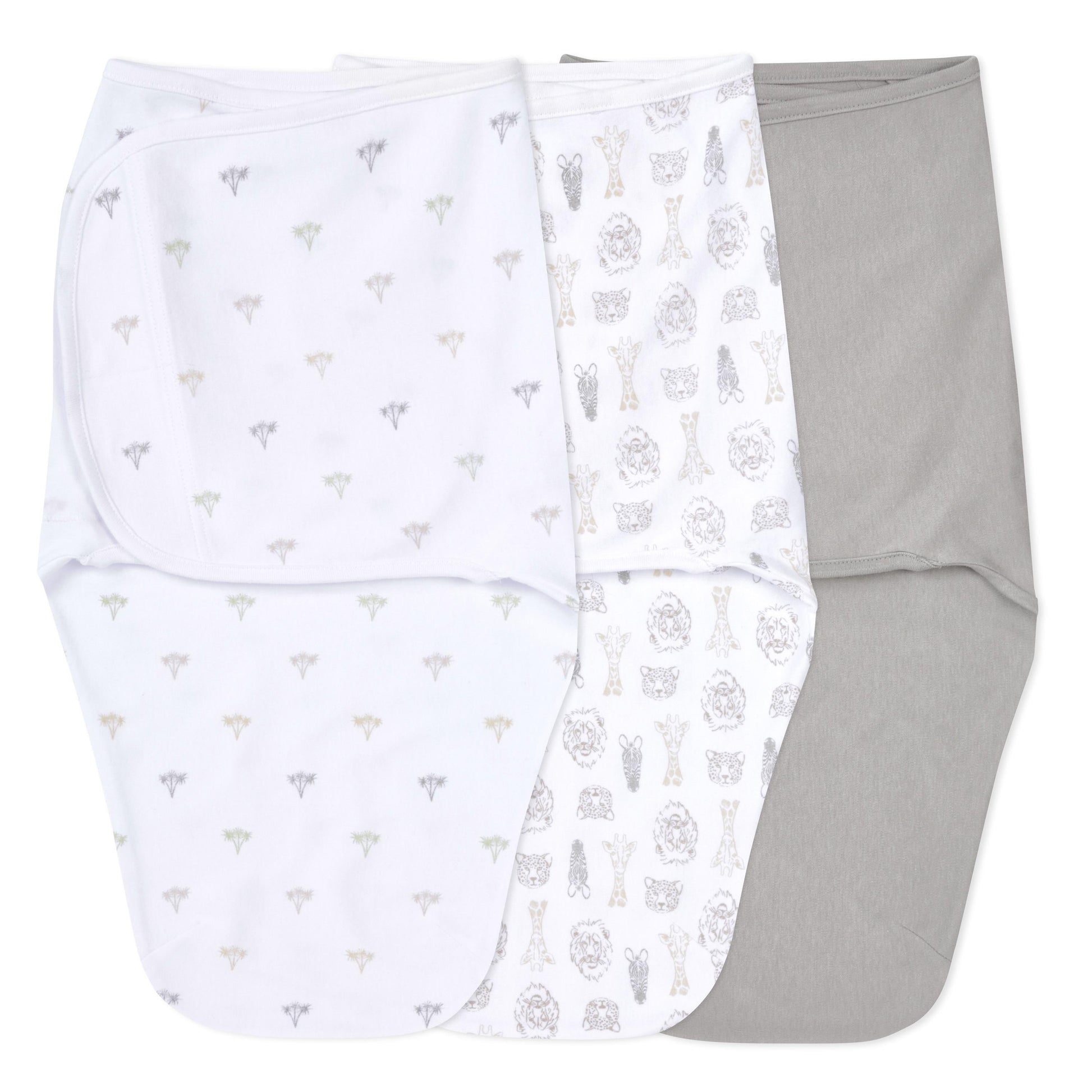 aden + anais™ Essentials No Zip Wrap Swaddles, On Safari, Grey, Unisex, Neworn, 0-3 Months, 3-Pack