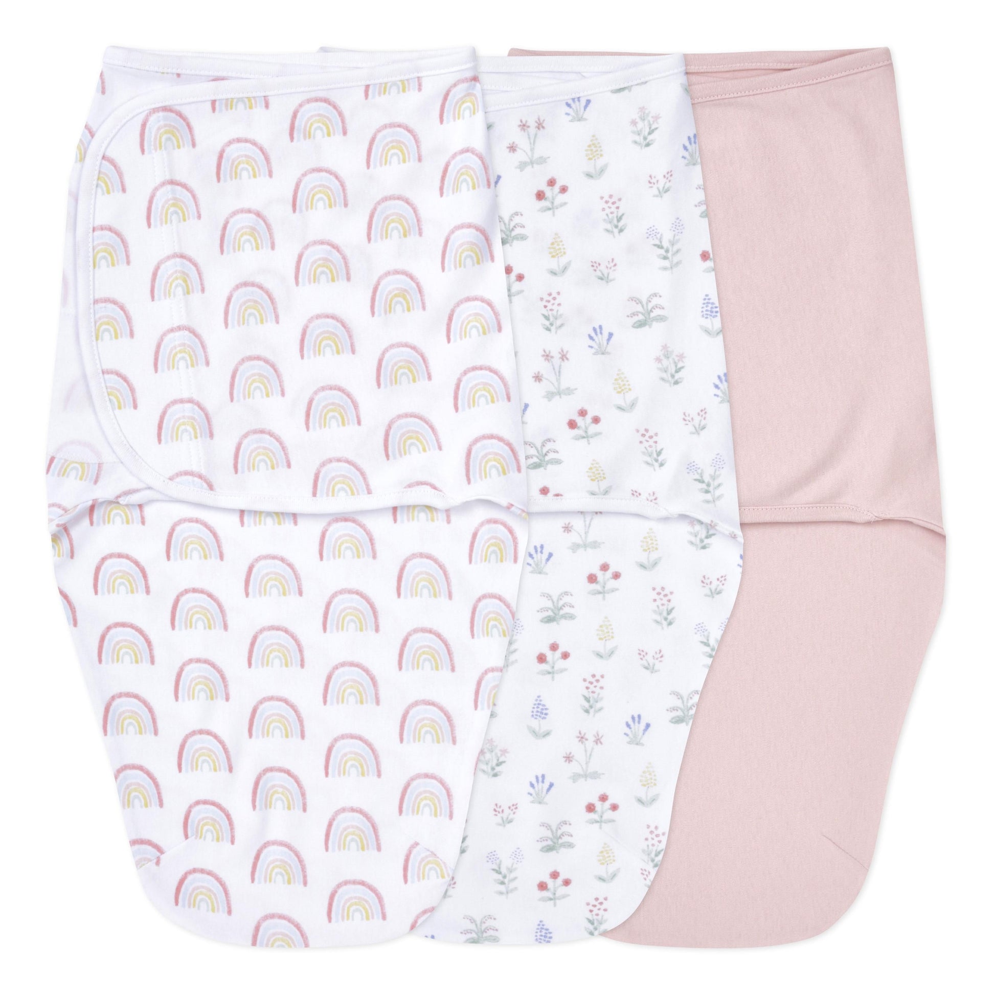 aden + anais™ Essentials No Zip Wrap Swaddles, Spring Flowers, Pink, Girls, Newborn, 0-3 Months, 3-Pack