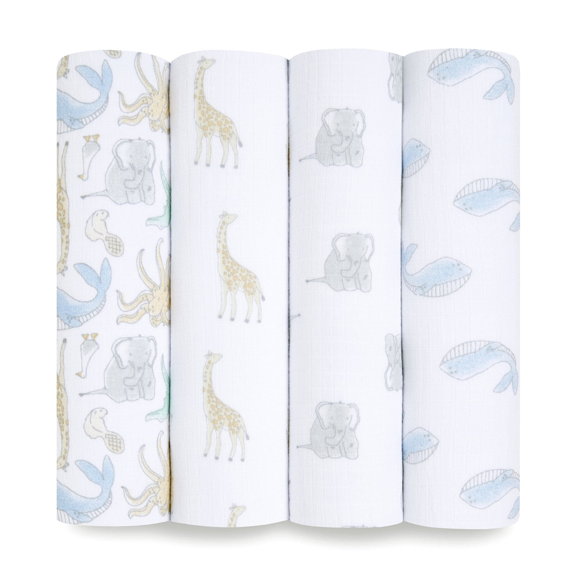 Aden + Anais Essentials 100% Muslin Cotton Swaddle Blanket, Unisex, 4 Pack, Natural History