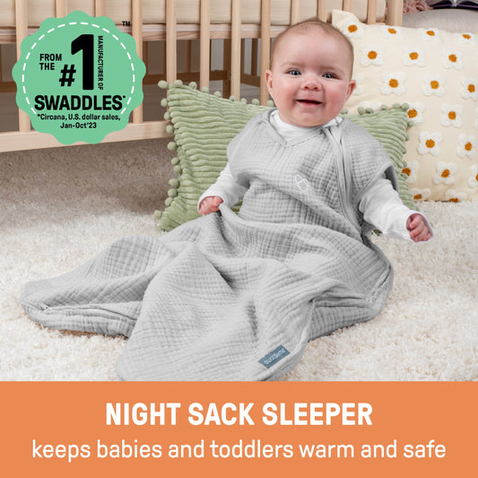 SwaddleMe by Ingenuity Night Sack Sleeper, Size 3-18 Months, 14-24 Pounds, 1.0 TOG, 100% Cotton