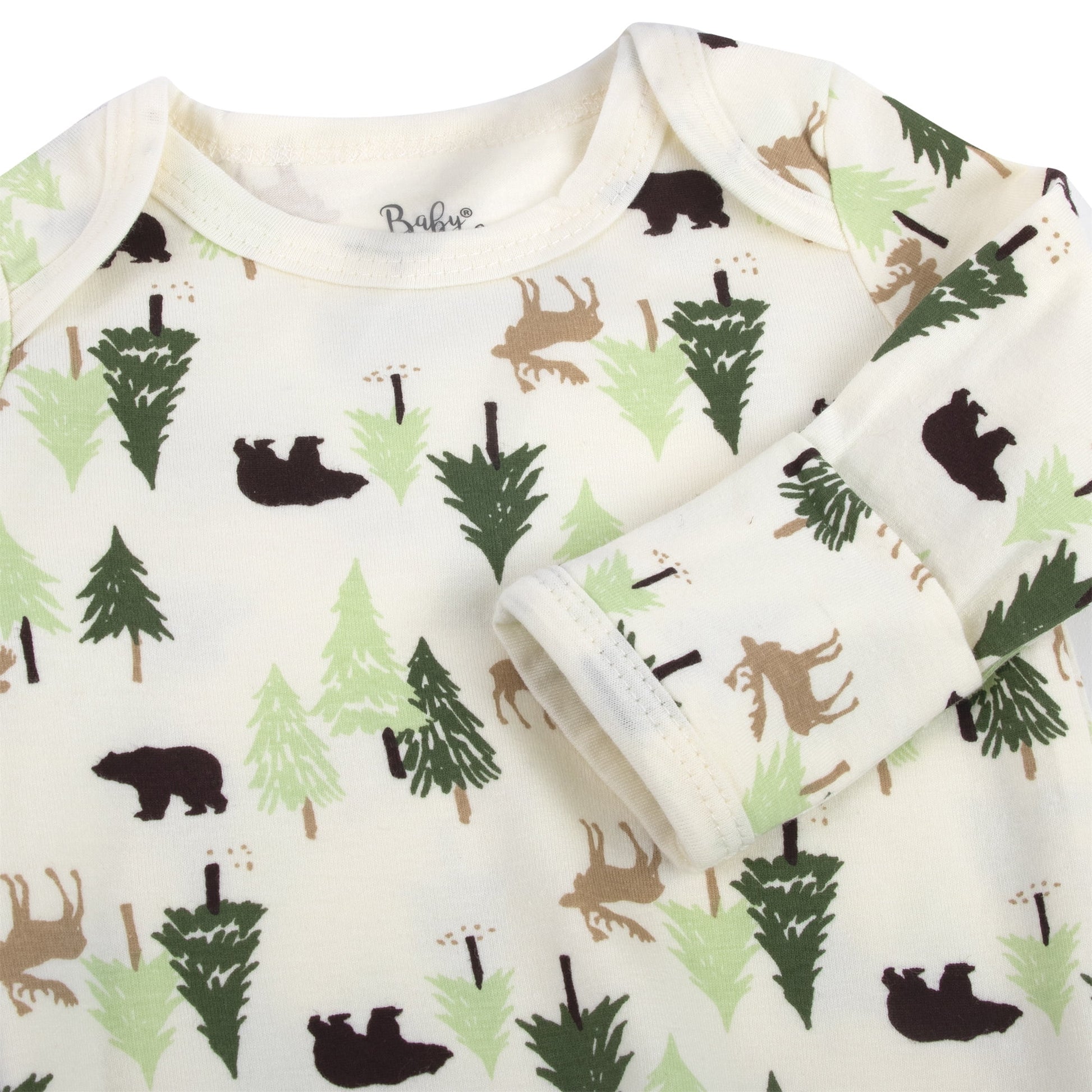 Baby Essentials Long Sleeve Knotted Patterned Sleeping Gown with Matching Night Cap for Newborn Infants 0 - 6 Months for Sleep, Cuddling, Swaddling and Lounge in Wonderous Woods