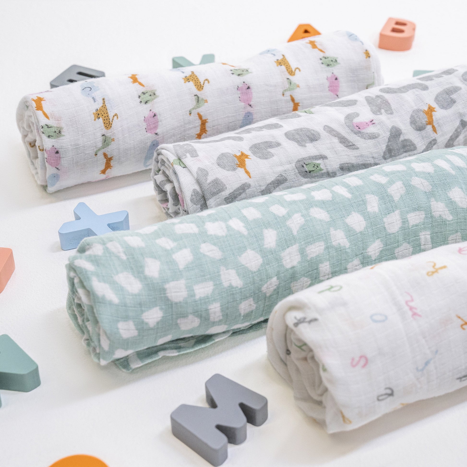 aden + anais Alphabet Animals Cotton Muslin Baby Blankets, 4 Count