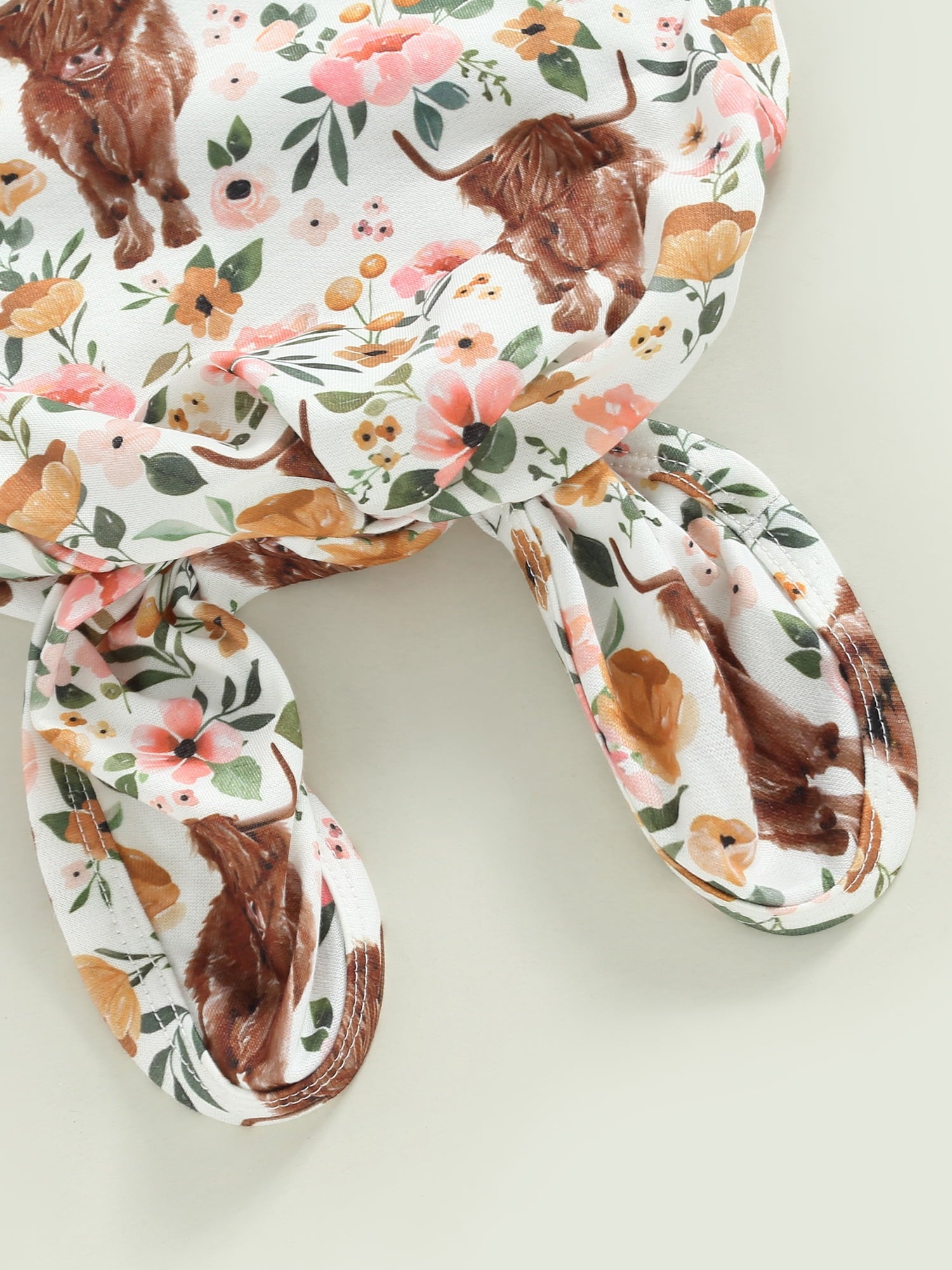 Newborn Girls Boys Sleeping Bag Floral Cow Head Print Long Sleeve Knotted Baby Wearable Blanket Wrap Swaddle with Headband
